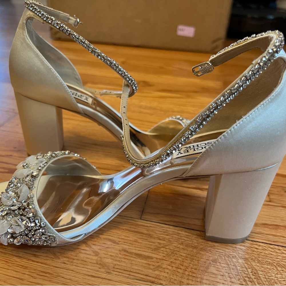 Badgley Mischka Cream Heels with Rhinestone Embellishments